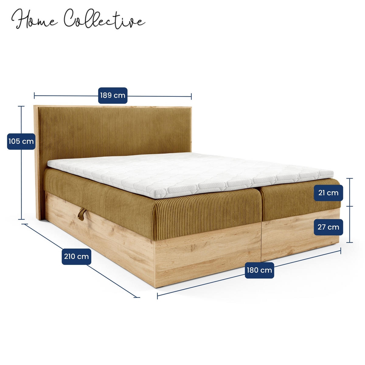 BOXBETT Holzoptik Sonoma mit Topper 180x200 cm Senfgelb - Gelb, Textil (180/200cm) - Home Collective