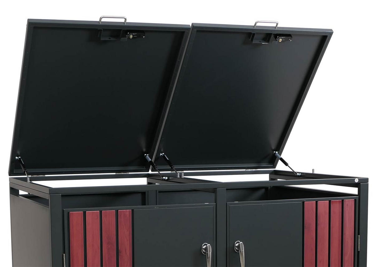 MÜLLTONNENBOX 2er mit Deckel HxBxT 122x132x84cm Anthrazit Holzoptik dunkel - Anthrazit, Metall (132/122/84cm) - PROREGAL