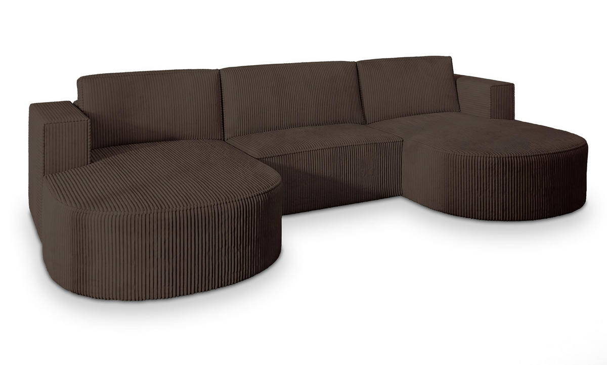 WOHNLANDSCHAFT VEZZO P Braun Kordstoff mit Schlaffunktion - Braun, Holz (347/85/174cm) - MASSENO