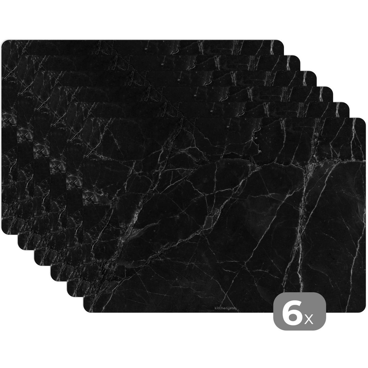 PLATZSETS 6er-Set Schwarz - Marmor 45x30 cm Tischset - Graphitfarben, Kunststoff (0.3/45/30cm) - MuchoWow