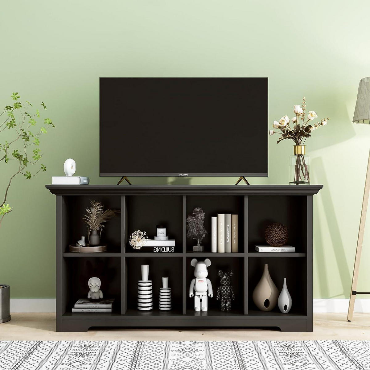 BÜCHERREGAL mit Sockel 8 Fächer Schwarz 127 x 70 cm - Schwarz, Holzwerkstoff (127/70/34cm)