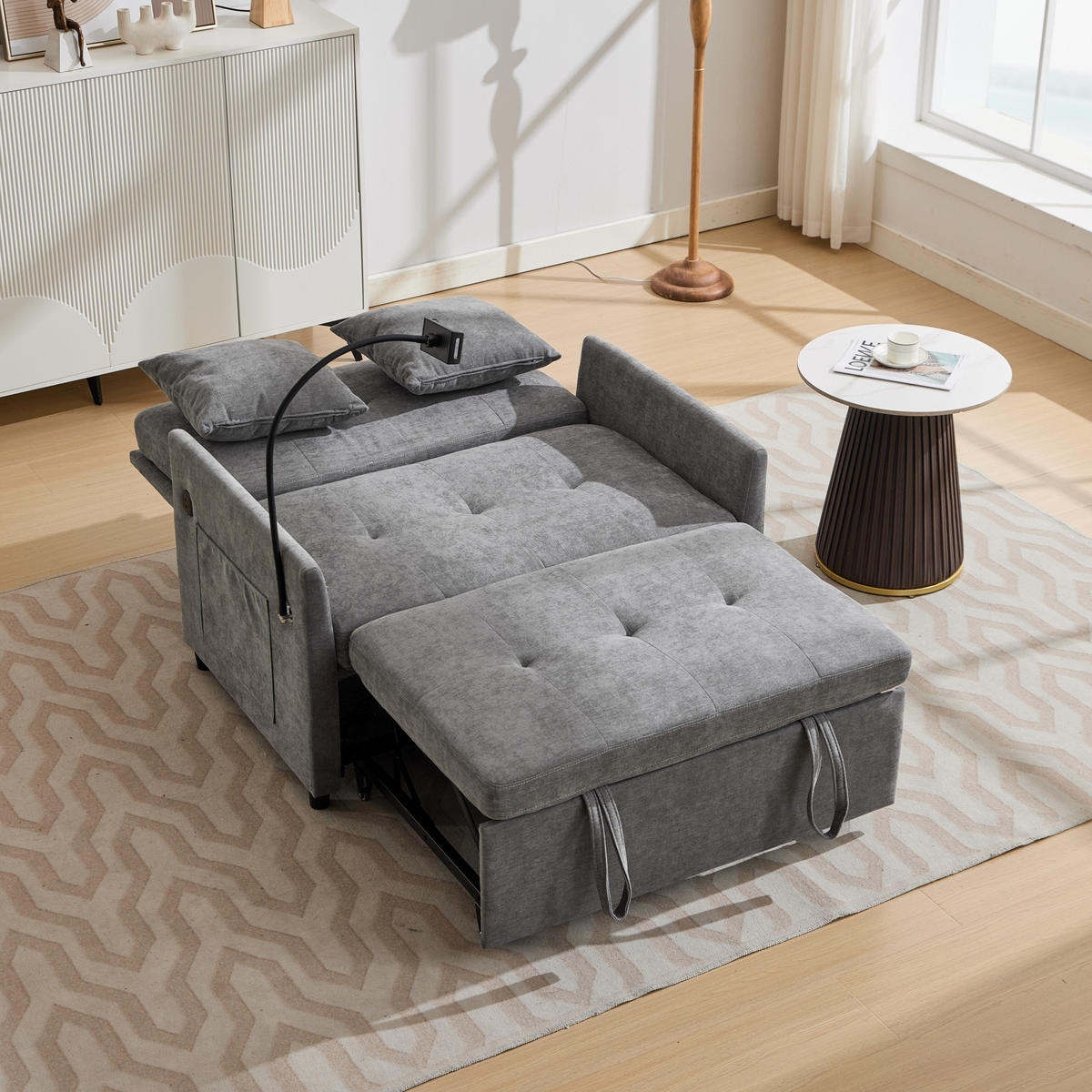SCHLAFSESSEL DE-35222 mit USB und Tablethalter Grau - Grau, Metall (72/83.5/109cm) - ComfortXL