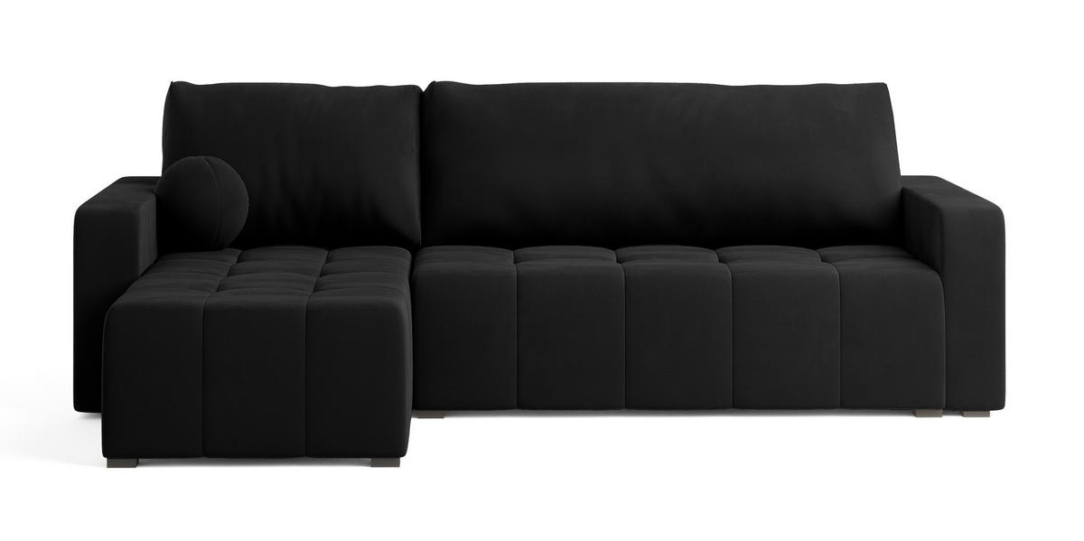ECKSOFA VOLIRA Schwarz Plüsch-Stoff mit Schlaffunktion - Schwarz, Holz (230/143cm) - MASSENO