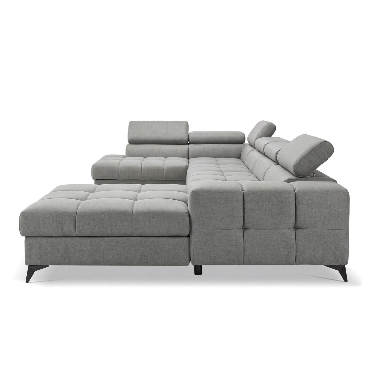 ECKSOFA PUDDING U Rechts mit Schlaffunktion 125x260 Velours Grau - Schwarz/Grau, Holz/Textil (350/203cm) - Muffo