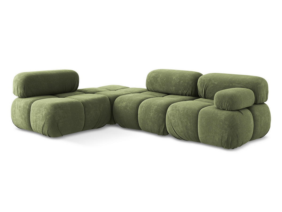 ECKSOFA Links Chenille Stoff Grün - Schwarz/Grau, Kunststoff/Textil (190/285cm) - Makamii