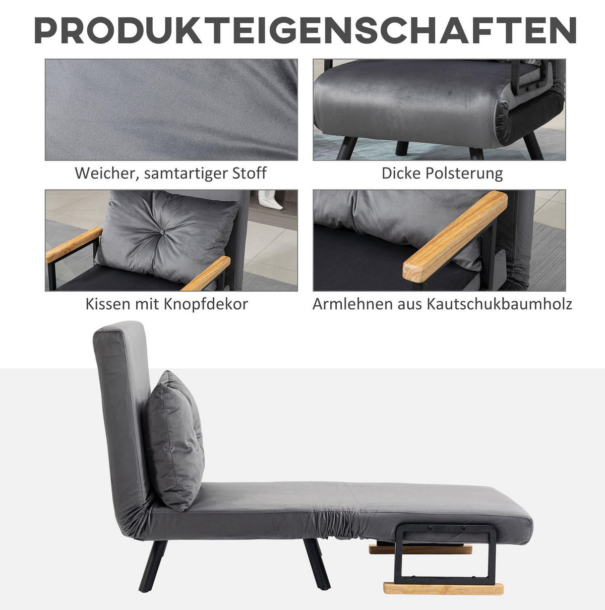 SCHLAFSESSEL 63/73/81 cm mit Liegefläche 63/185 cm, 5-fach verstellbar - Dunkelgrau, Metall (73/81/63cm) - BEAOK