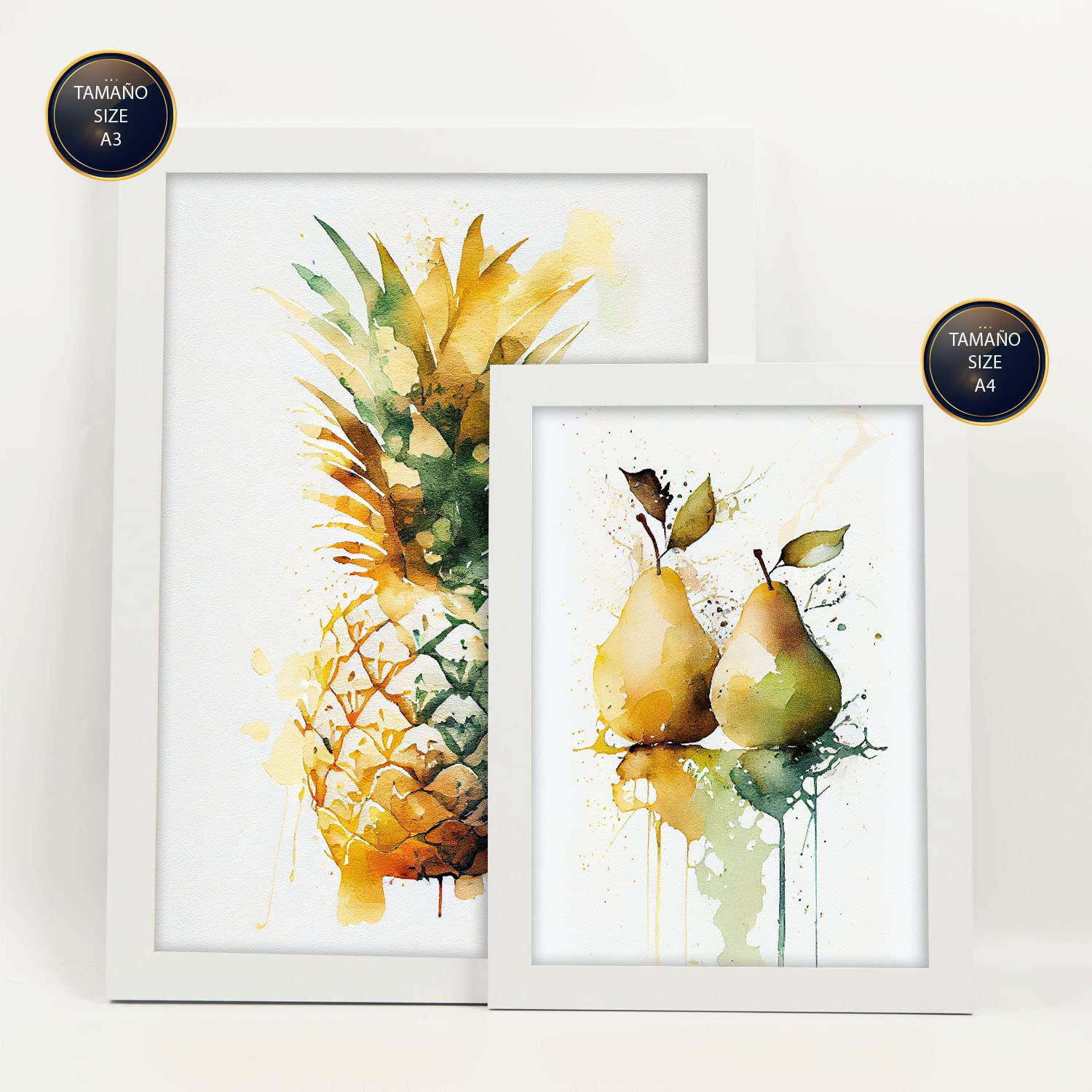 POSTER Set Mit 6 Tropische Früchte Plakate Von Obst Gemüse & Gesunden Lebensmitteln Im Aquarell Kunst Auf Reinweißen A3 & A4 Weißer Rahmen - Weiß, Papier (29/3cm) - Nacnic