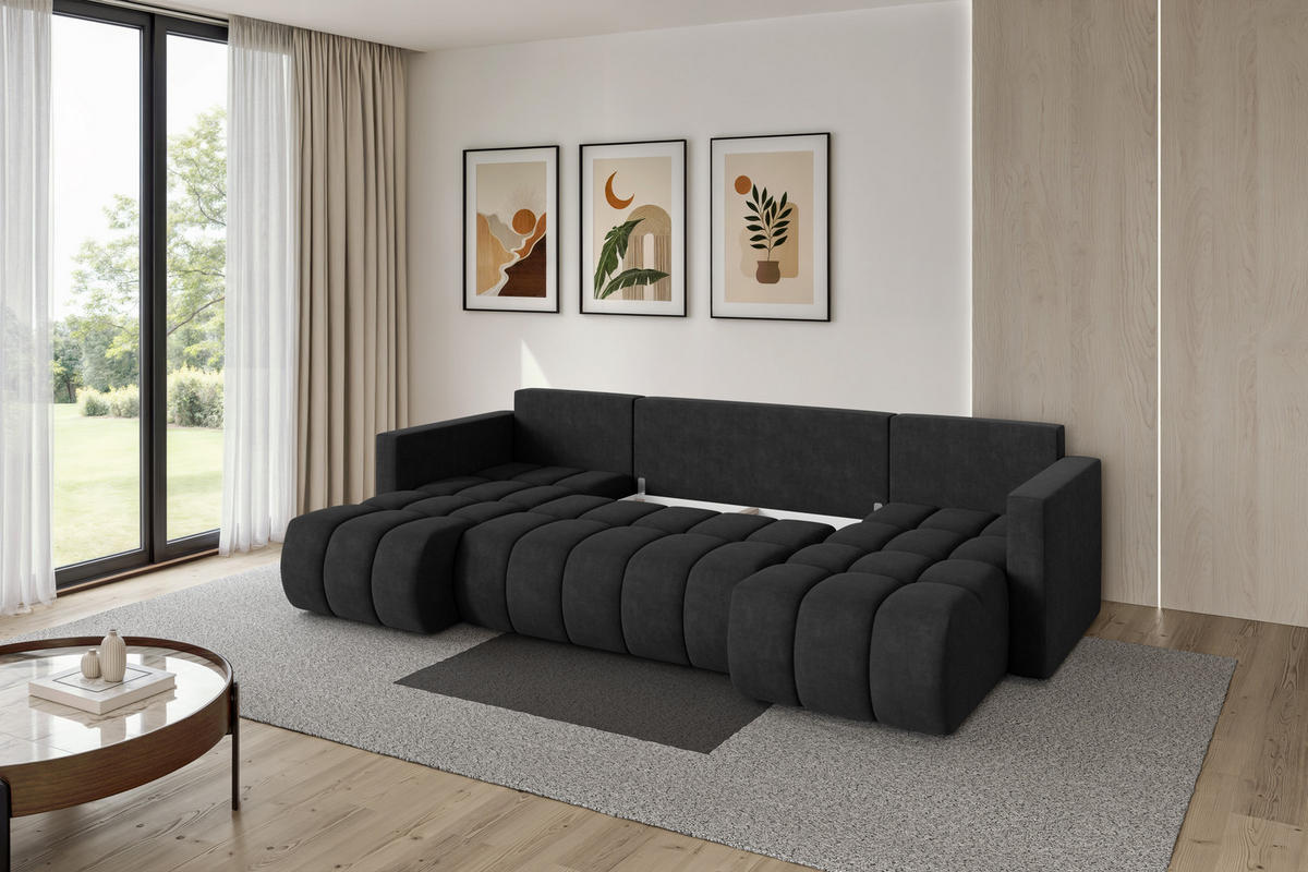 SEDACÍ SOUPRAVA DO U s funkcí spaní a úložným prostorem GARD-U 300x146x85 černá velur - černá, kompozitní dřevo/textil (300/85/146cm) - ALTDECOR