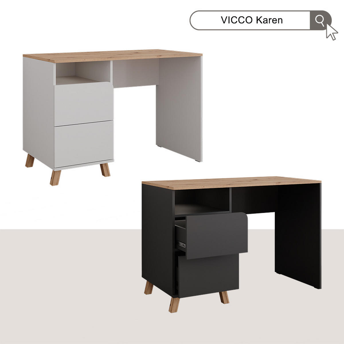 SCHMINKTISCH Karen Weiß/Artisan 110 cm mit Hocker und LED-Lichterkette - Weiß/Eiche Artisan, Holzwerkstoff (110/75/55cm) - Vicco