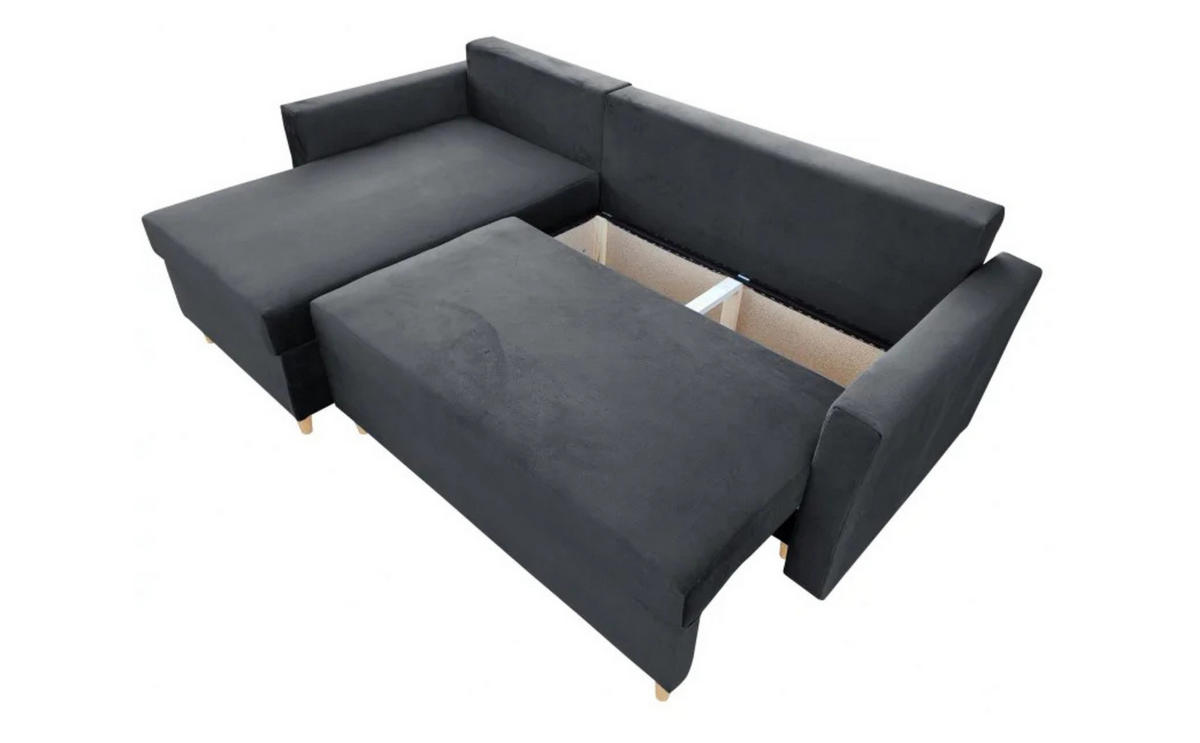 ECKSOFA MON, Dunkelgrau, Veloursstoff, Ottomane Universal - Dunkelgrau, Textil (222/142cm) - Sepro Meble