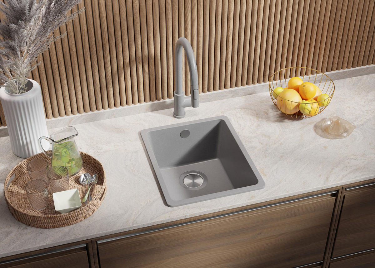 SPÜLBECKEN Venedig Slim Easy, 2-er set Grau 36/44 cm 1 Becken + Ablauf-Set ab 40er Unterschrank - Grau, Kunststoff (36/20/44cm) - Primagran