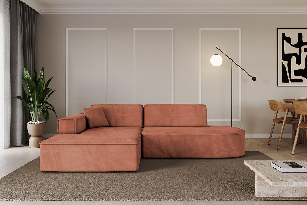 ECKSOFA Ottomane Links IREA-L1-v4 - 233x165x72,5 cm Apricot - Koralle, Holzwerkstoff/Textil (233/165cm) - ALTDECOR