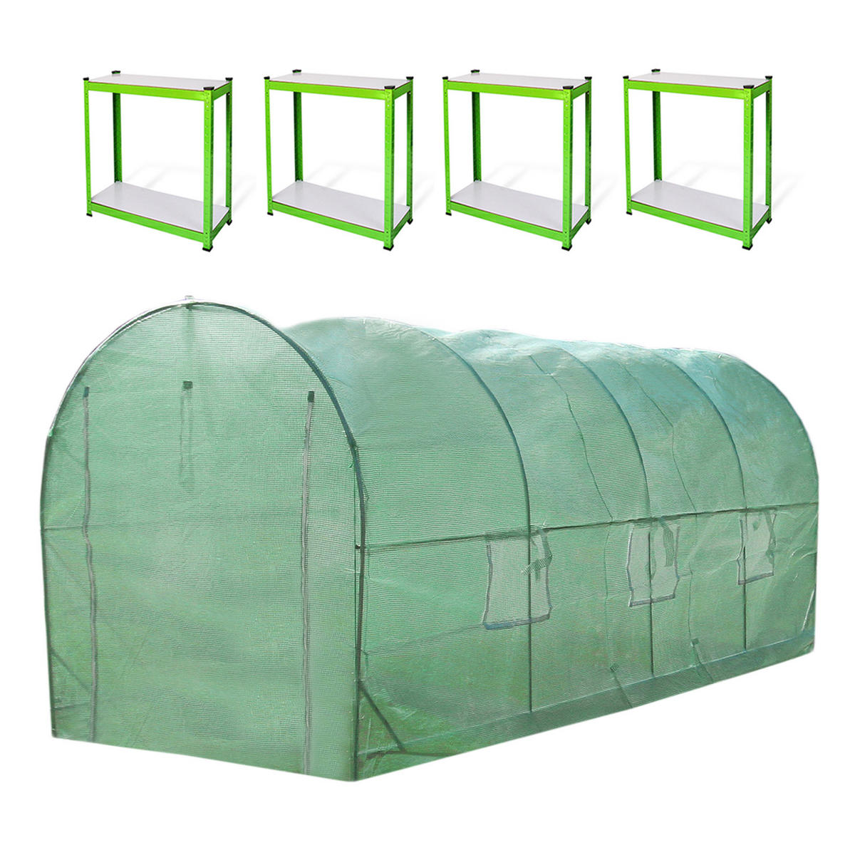 POLYTUNNEL 19mm 5m x 2m mit Regale - Grün, Kunststoff (200/1/500cm) - Monstershop