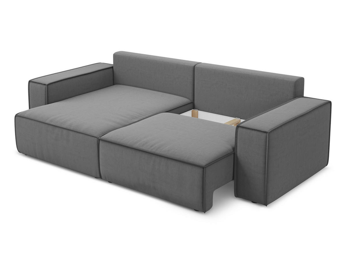ECKSOFA mit Schlaffunktion Samt Stoff Grau - Schwarz/Grau, Kunststoff/Textil (148/257cm) - Makamii