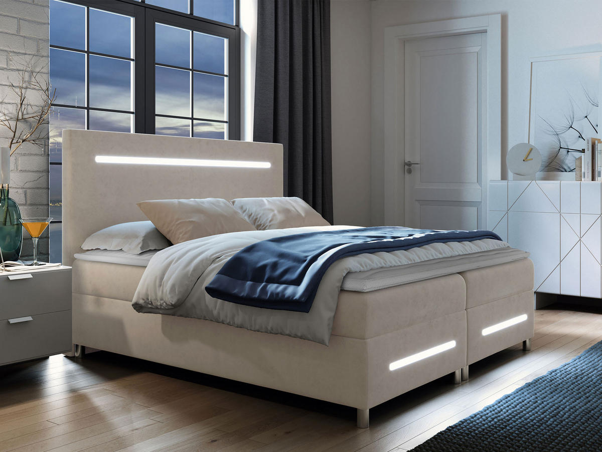 BOXBETT Enter LED - Creme, Holz (160/200cm) - MIRJAN24