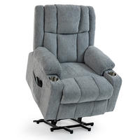 ELEKTRISCHER Relaxsessel Samt mit Aufstehhilfe, Massage, Wärme 91/84/106 cm Hellgrau - Hellgrau, Textil (84/106/91cm) - Redom