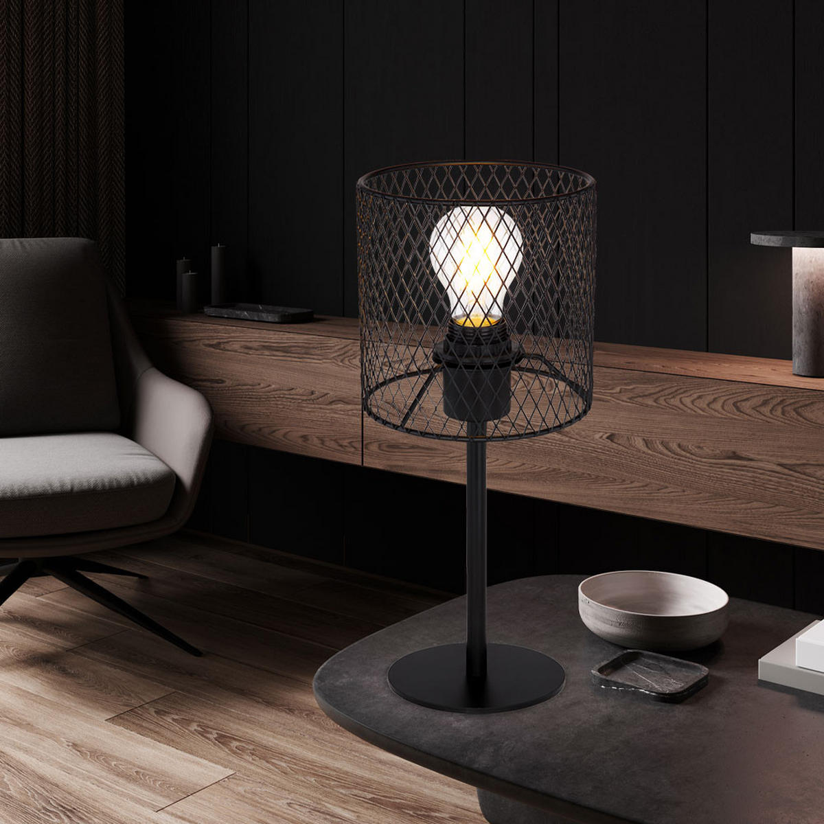 LED TISCHLEUCHTE Metall Schwarz - Schwarz, Metall (15/15/35cm) - Globo Lighting