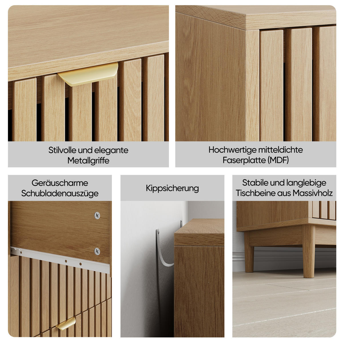 KOMMODE 80/39/80 cm aus MDF und Holzwerkstoff mit 3 Schubladen und Gitterfront Eichefarben - Nussbaumfarben, Holzwerkstoff (80/80/39cm) - Modenvie