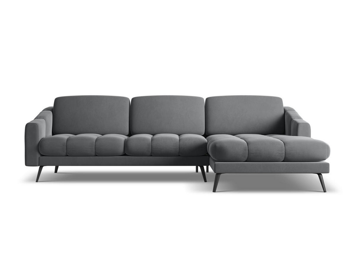 ECKSOFA Rechts Samt Stoff Grau - Dunkelgrau/Schwarz, Textil/Metall (264/160cm) - Makamii