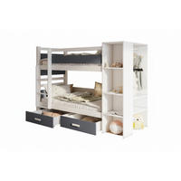 ETAGENBETT AGNES 90/200 Weiß/Graphit links - Graphitfarben/Weiß, Holzwerkstoff/Textil (90/200cm) - Deine Möbel 24