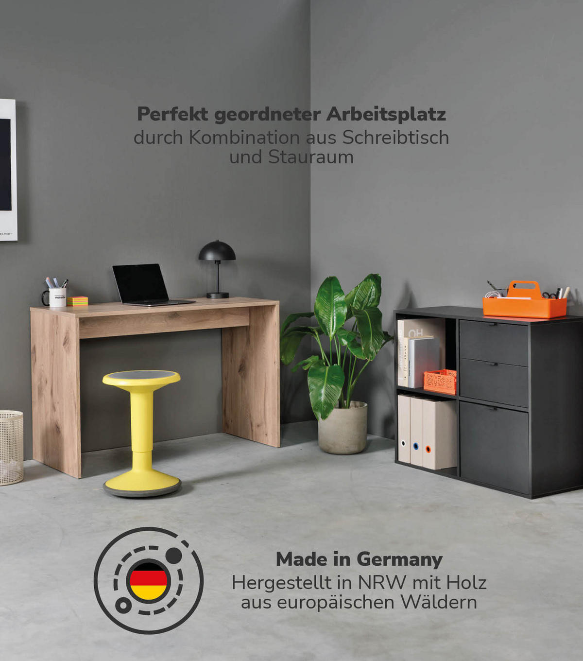 SCHREIBTISCH Der Produktive - Eichefarben/Schwarz, Holzwerkstoff (54/112/77cm) - Mokebo