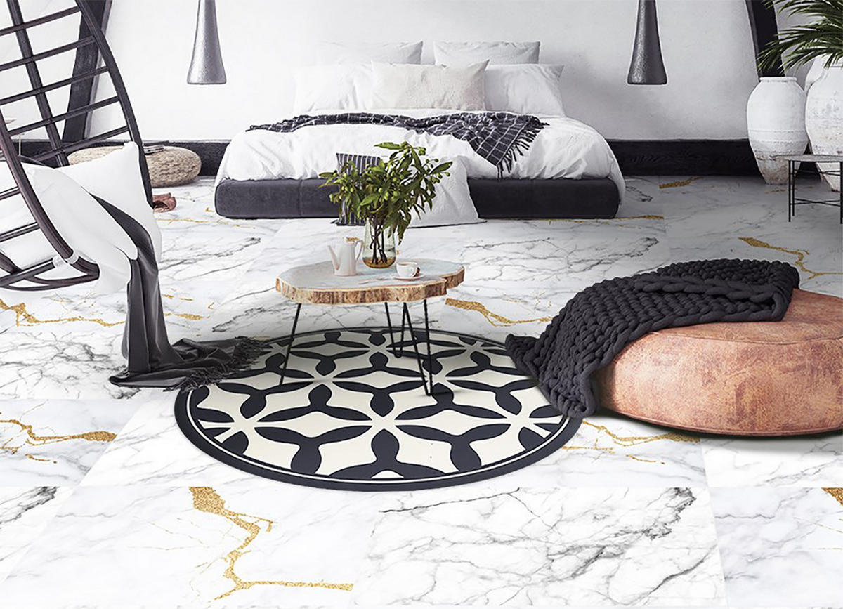 VINYL TEPPICH Ø80 cm Geometrische Formen - Dunkelgrau/Weiß, Kunststoff (80/80cm) - TULUP
