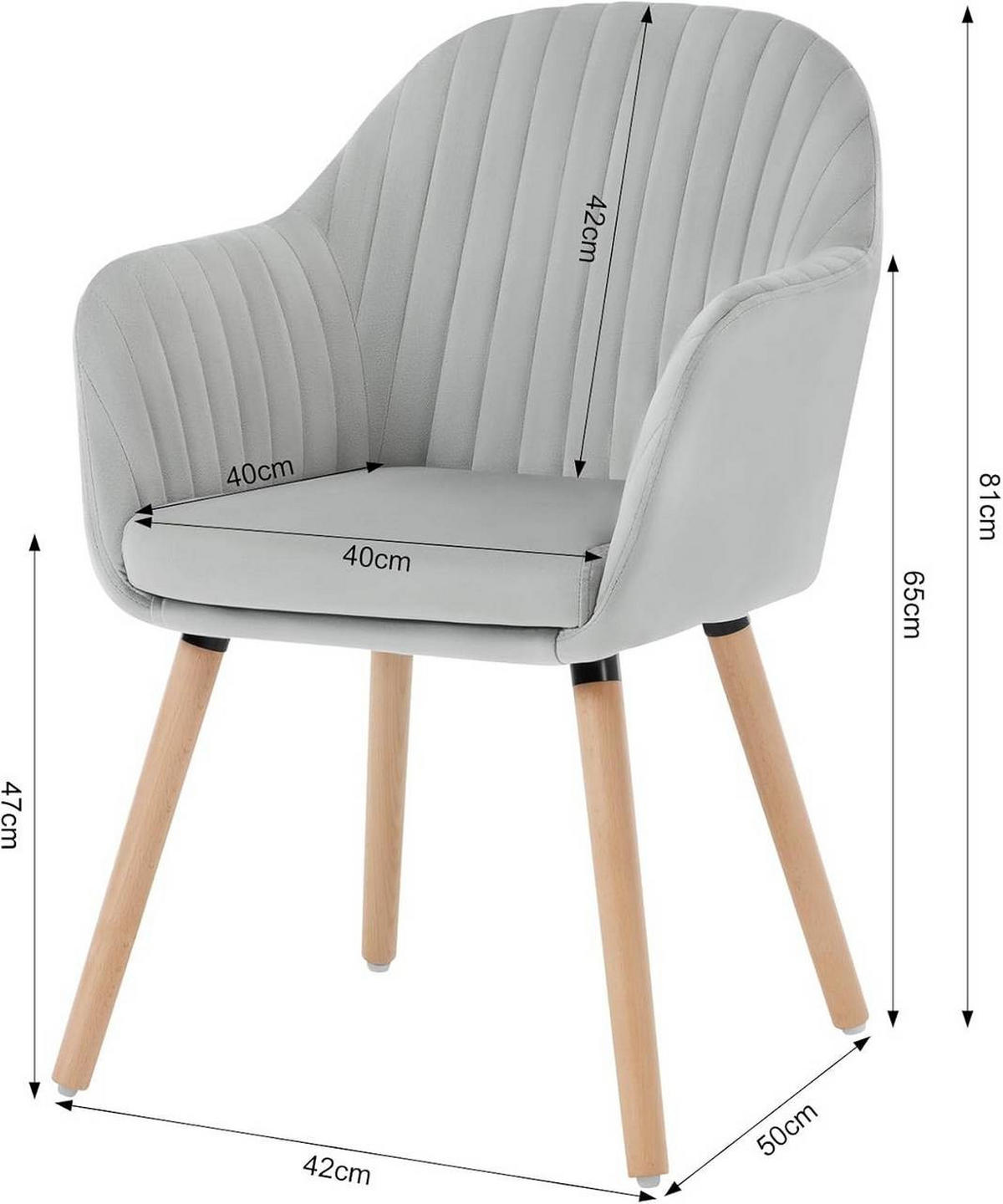 ESSZIMMERSTUHL 2er-Set, Samt, Massivholz, Hellgrau - Hellgrau/Naturfarben, Holz/Textil (42/81/50cm) - Woltu