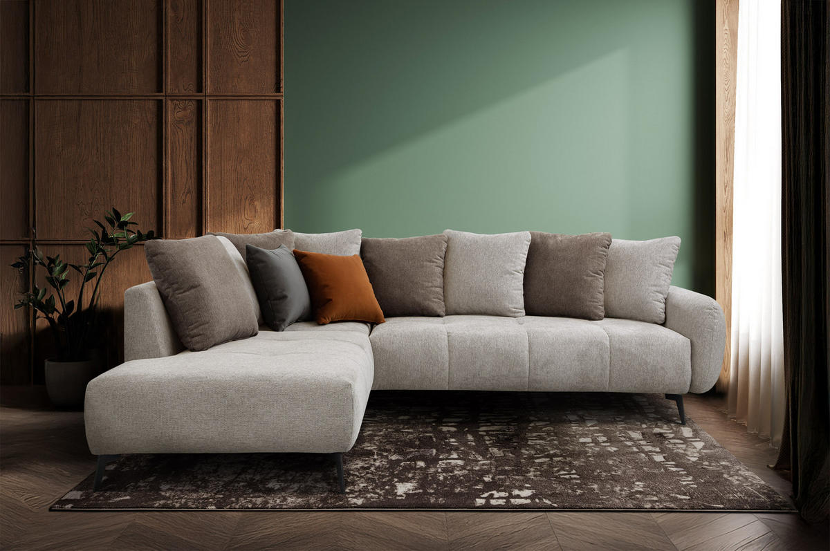 ECKSOFA EVENTO 5-Sitzer, beige - Beige/Schwarz, Holzwerkstoff/Textil (266/206cm) - Courtois Laville