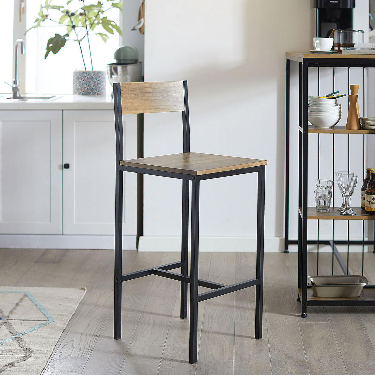 BARSTÜHLE 2er Set Natur - Schwarz/Naturfarben, Holzwerkstoff (38/96/44cm) - SoBuy