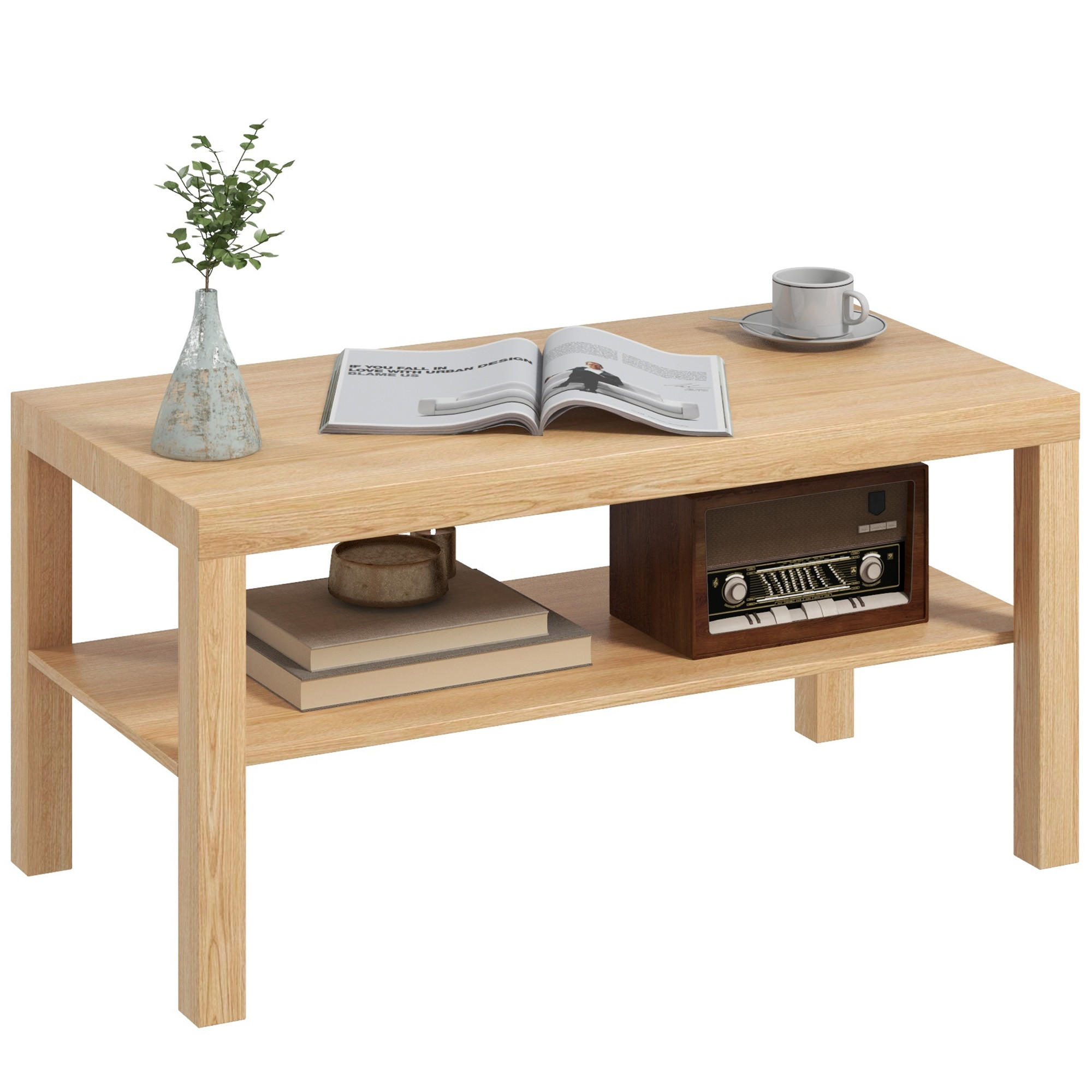 COUCHTISCH DE-15839 2 Ebenen Naturholz - Naturfarben, Holzwerkstoff (90/45/44.5cm) - ComfortXL