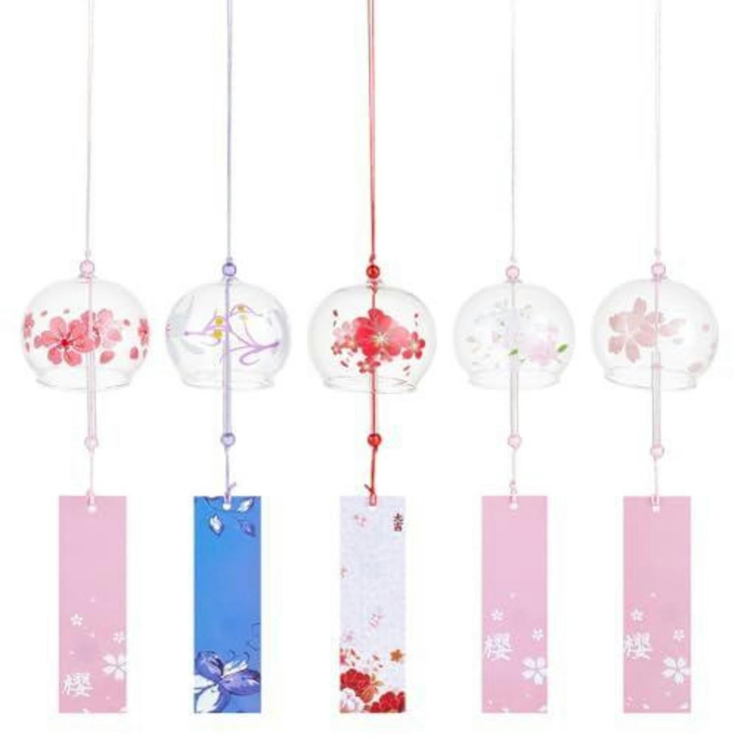 WINDSPIEL 5-teiliges Set Glas Kirschblütenmotiv Japanisch - Multicolor, Glas (42/6.9/1cm)