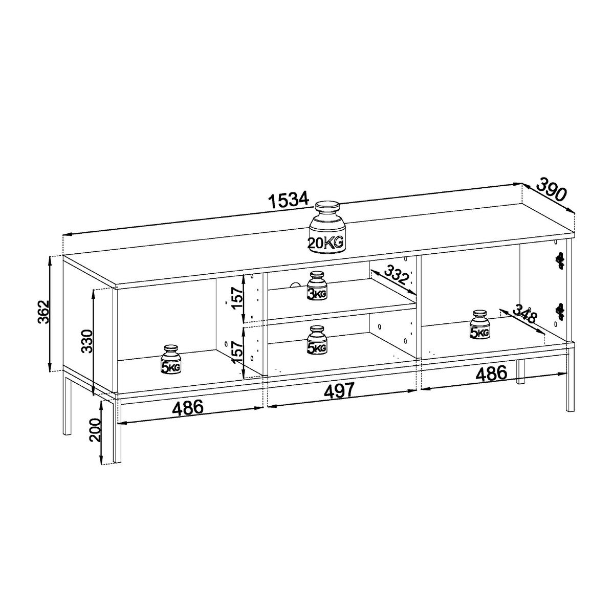 LOWBOARD Laval RTV154 – Kaschmir - Kaschmir/Eiche Artisan, Glas/Holzwerkstoff (154/56/39cm) - Komodee