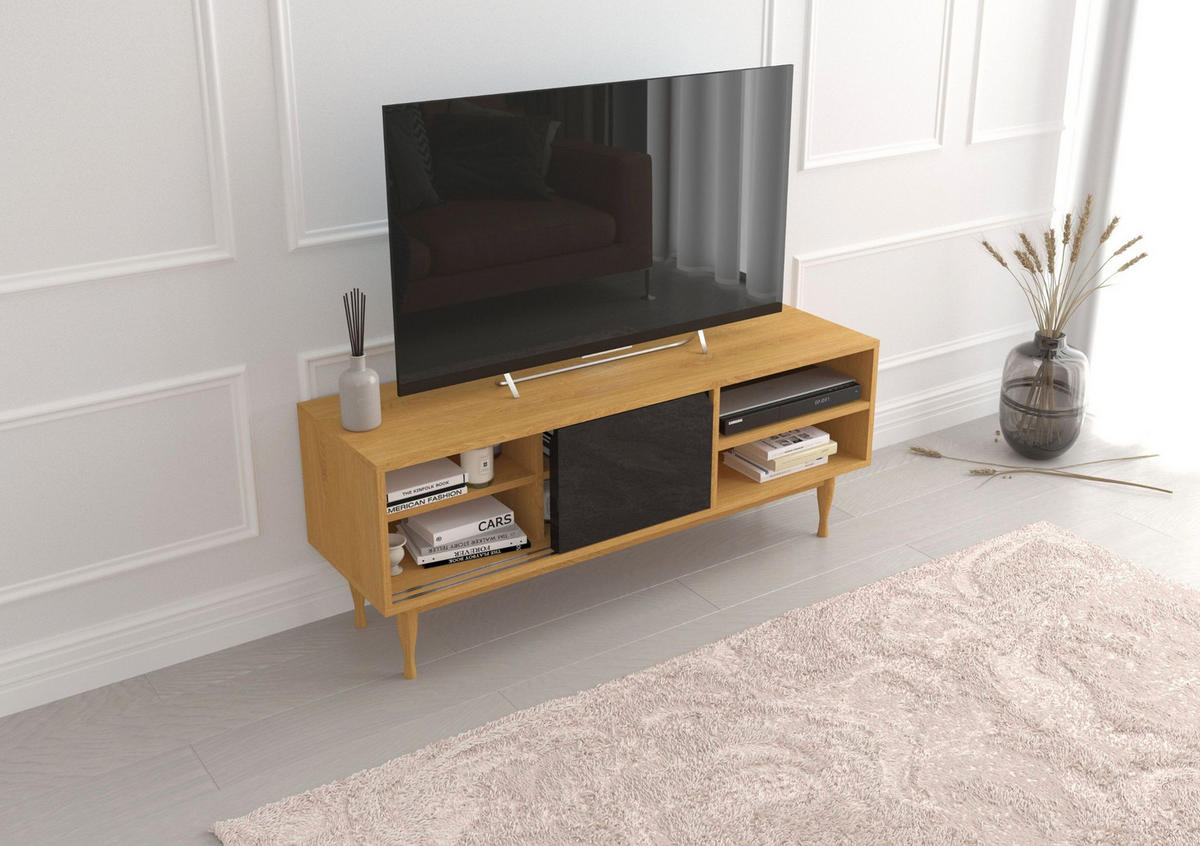 TV-SCHRANK Elza Black, Eichefarben, 135 Cm - Eichefarben, Eichenholz/Holzwerkstoff (135/53.6/40cm) - Skandica