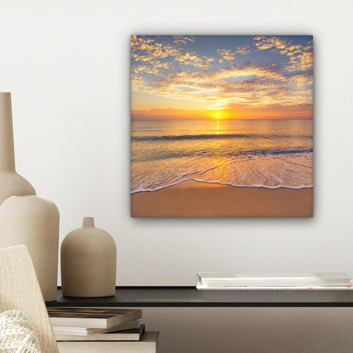 LEINWANDBILD Strand - Sonnenuntergang - Meer Deko Wohnzimmer 20x20 cm - Gelb, Textil (20/20cm) - MuchoWow