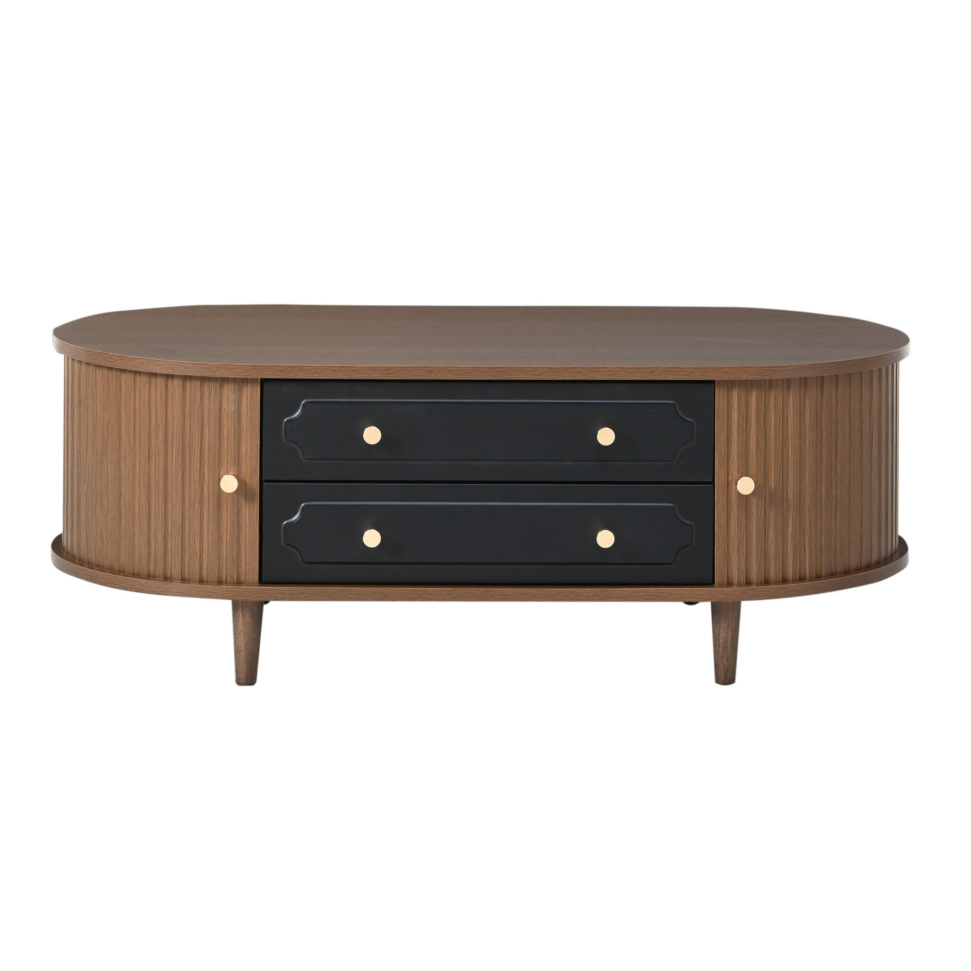 COUCHTISCH Walnuss Retro mit 2 Schubladen & Rolltür - Walnussfarben, Holzwerkstoff (50/100/36cm) - Urban Meuble