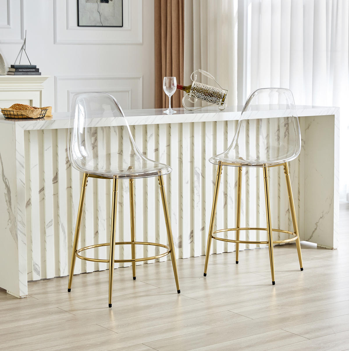 BARHOCKER 2er-Set 66 cm Transparent mit Metallgestell Gold - Goldfarben, Metall (48.5/102/48.5cm) - Meubliv