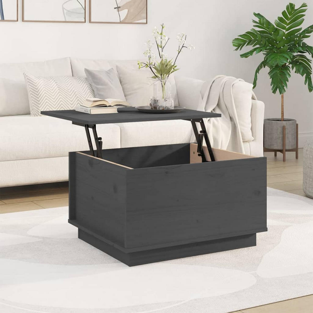 COUCHTISCH Grau 60x50x35 cm Massivholz Kiefer - Grau, Holz (60/50/35cm) - furnicato