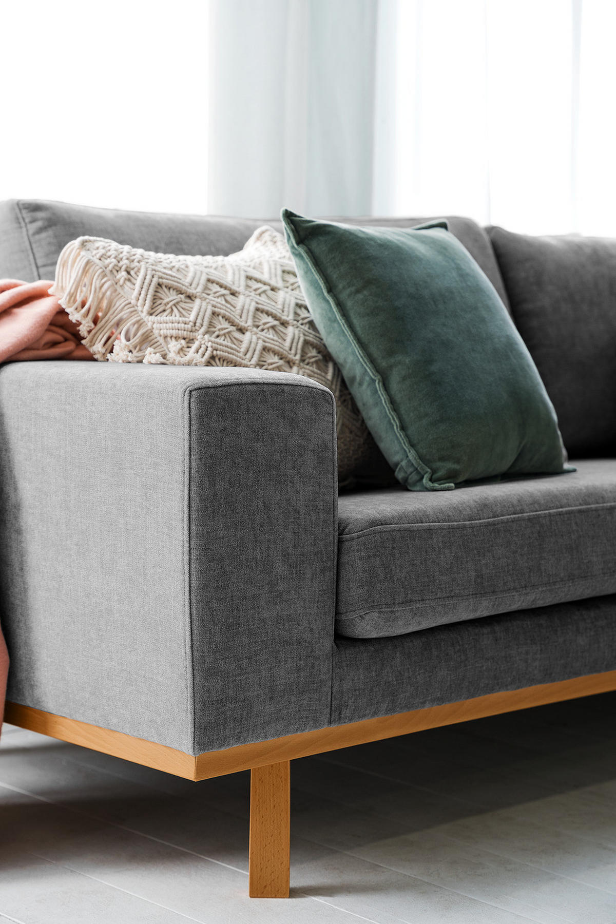 3-SITZER SOFA - Dunkelgrau/Buchefarben, Buchenholz/Textil (237/81/88cm) - home24