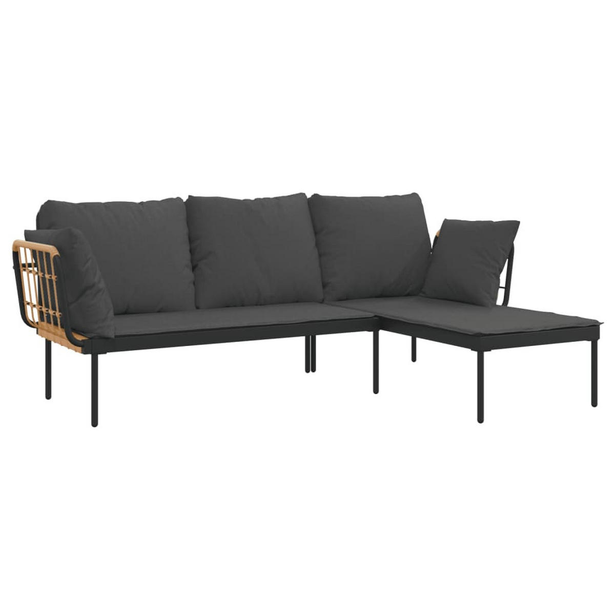 GARTEN-LOUNGE-SET 3Er Set Mit Kissen Dunkelgrau Poly Rattan - Anthrazit, Kunststoff - vidaXL