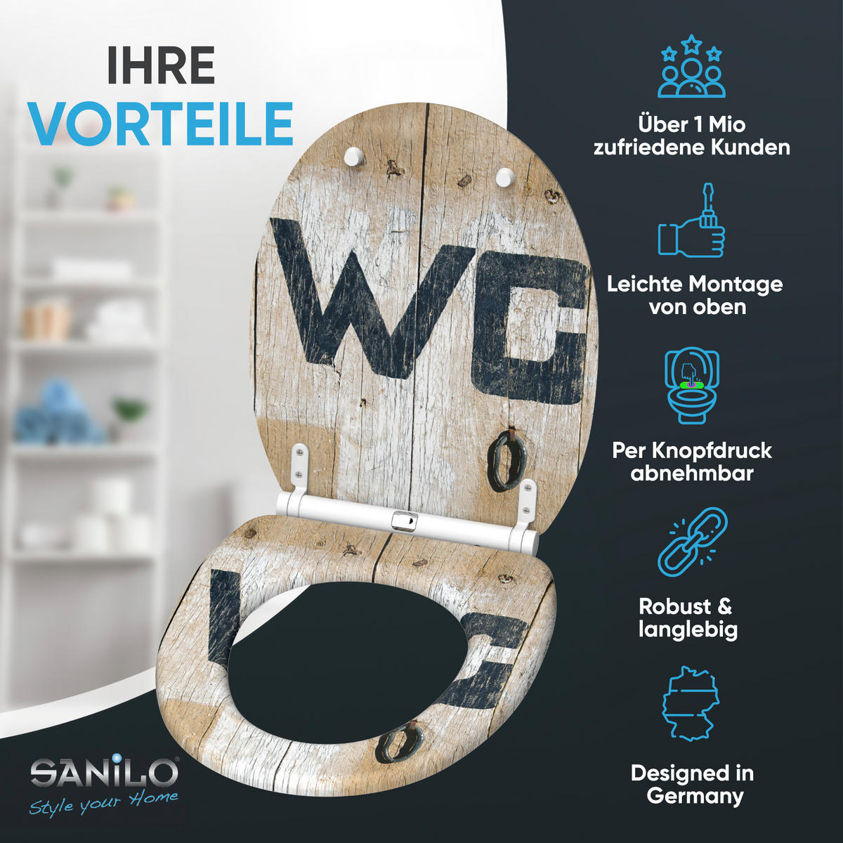 WC-SITZ mit Absenkautomatik & Top Fix Old Style - Braun, Holzwerkstoff (37.7/5.5/48cm) - Sanilo
