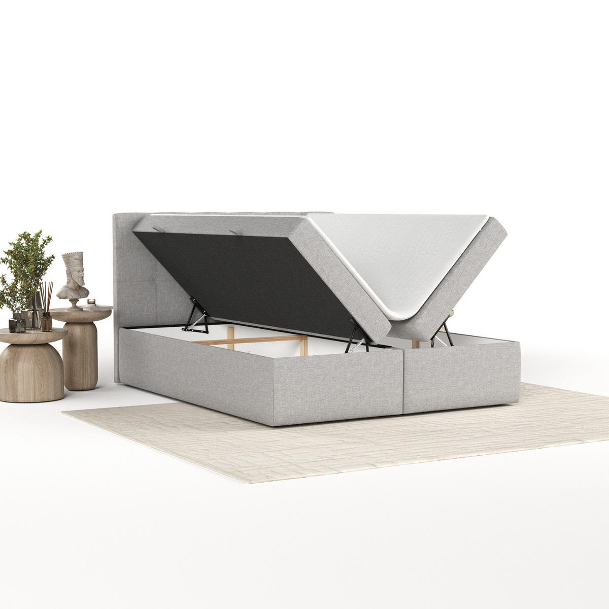 BOXBETT Lean 160/200 cm Graubeige im Megan Stoff - Schwarz/Grau, Holz/Holzwerkstoff (160/200cm) - AltaBeds