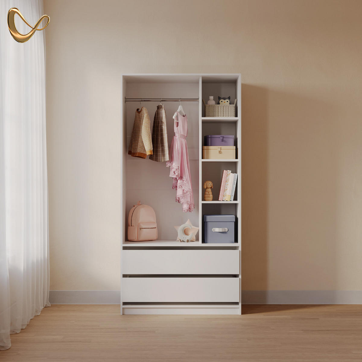 KINDERKLEIDERSCHRANK Trento Weiß 100 x 200 cm mit 2 Schubladen - Weiß, Holzwerkstoff (100/200/50cm) - Livinity®