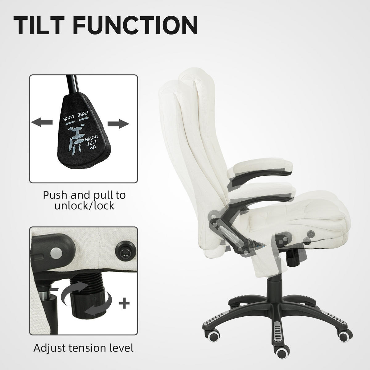 MASSAGESESSEL Chefsessel Gamingstuhl Drehstuhl Massagebürostuhl Cremeweiß - Schwarz/Weiß, Kunststoff/Textil (74/116/67cm) - Vinsetto