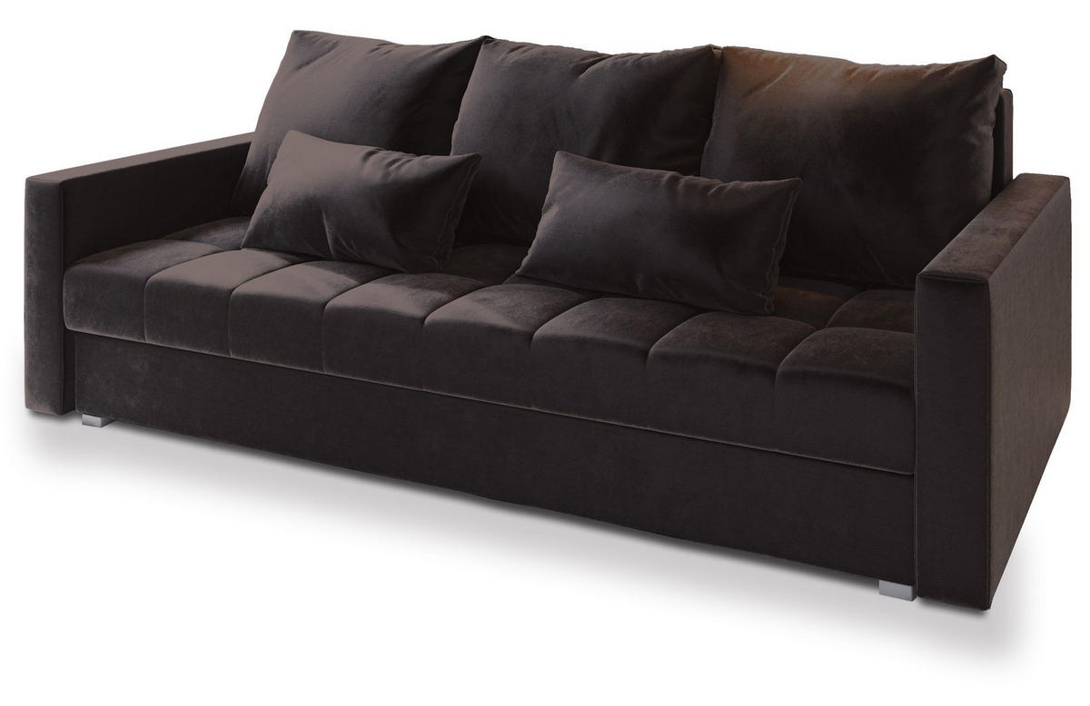 BETTSOFA SIRO Braun Plüsch-Stoff mit Schlaffunktion - Braun, Textil (222/83/86cm) - MASSENO