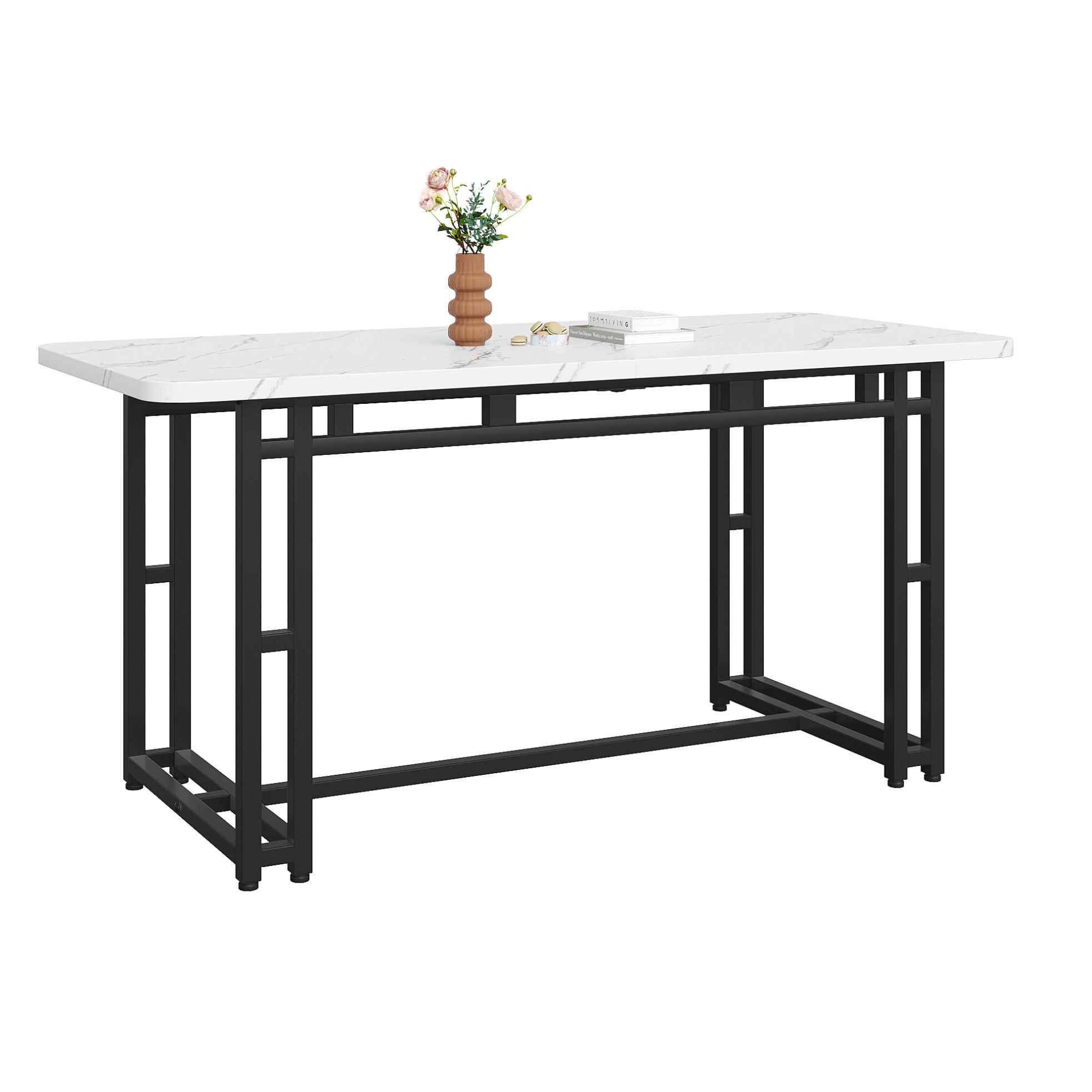 ESSTISCH MDF mit Schwarzen Metallgestell, 140/80/74 cm, Schwarz/Weiß - Schwarz, Holzwerkstoff (140/80/74cm) - Redom