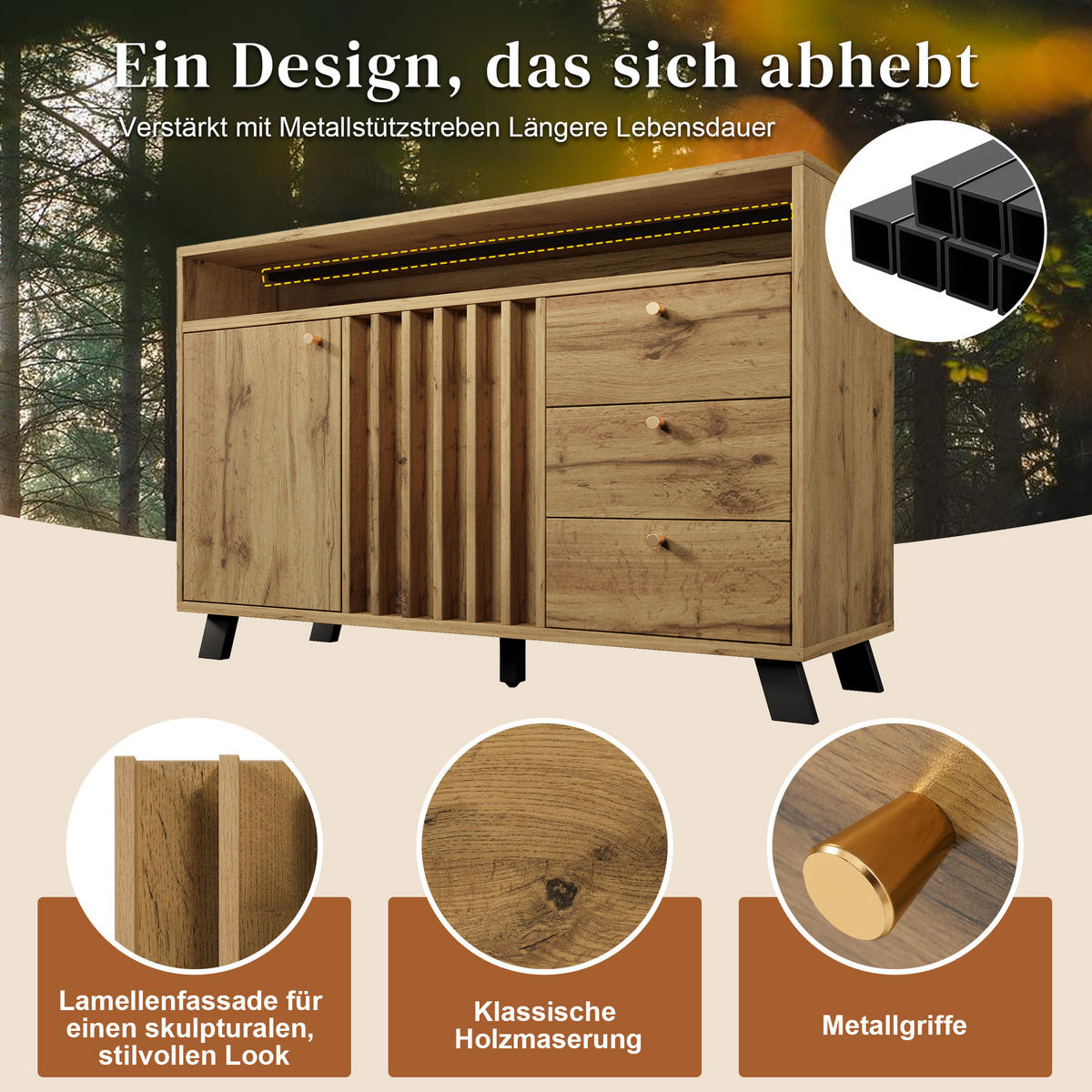 SIDEBOARD 120cm in Dunkler Eiche - Sonoma Eiche, Holzwerkstoff (120/85/40cm) - Urban Meuble