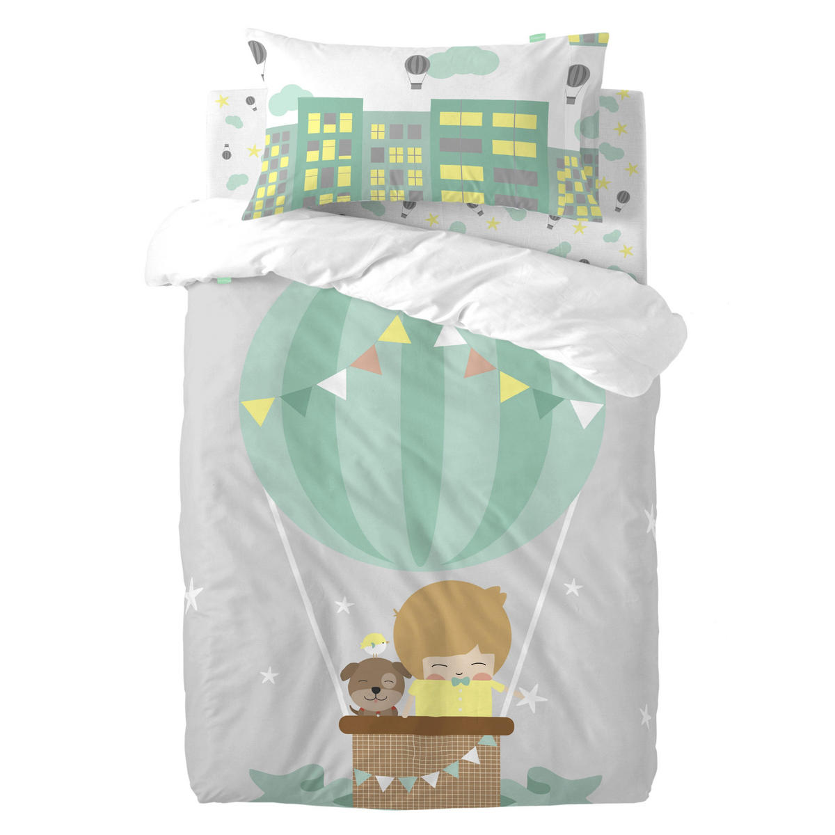 BETTBEZUG 2er-Set teiliges air balloon 115x145 cm (kinderbett) mehrfarbig - Multicolor, Textil (115/145cm) - Happy Friday