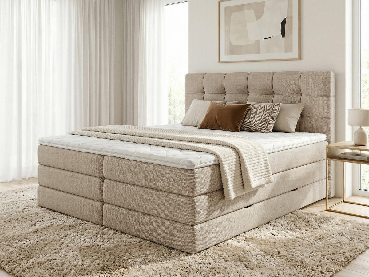 BOXSPRINGBETT Best Max - 160x200 - beige (Inari 22) - Beige/Schwarz, Holz/Holzwerkstoff (160/200cm) - Sofnet