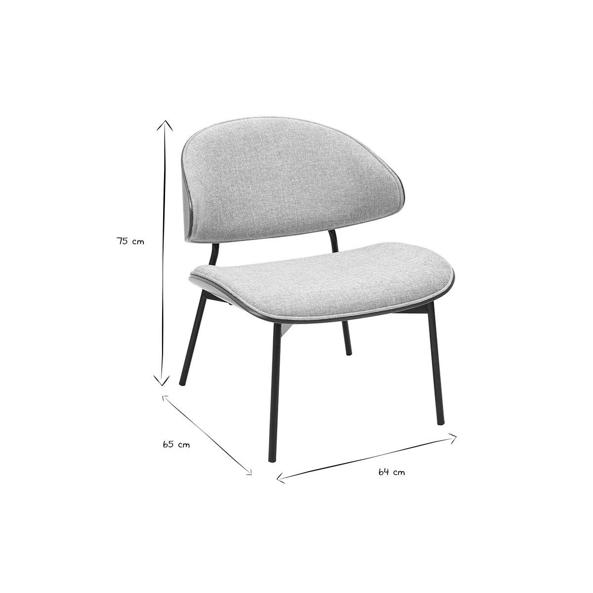 SESSEL in grauem Samteffekt-Stoff, dunklem Holz und schwarzem Metall FABULO - Grau, Textil (65/75/64cm) - Miliboo