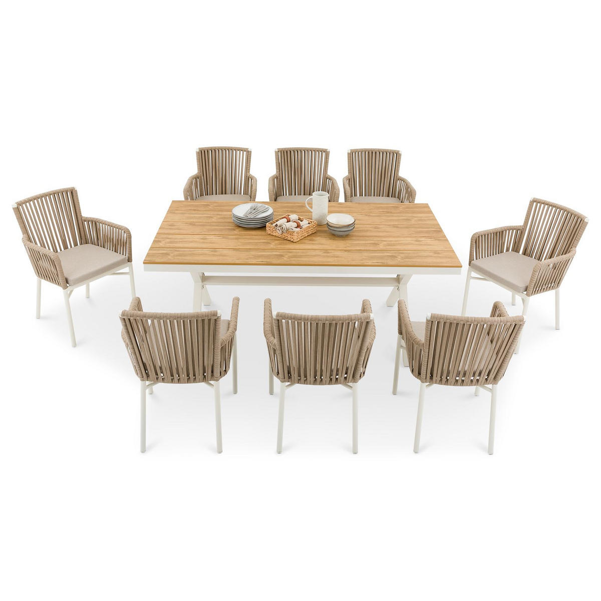 GARTENMÖBEL SET AFUERA 9er Set natur, weiß - Naturfarben, Kunststoff - IDIMEX